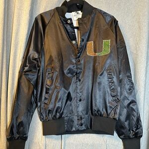 Black Satin Bomber Jacket with Embellished UM  Logo